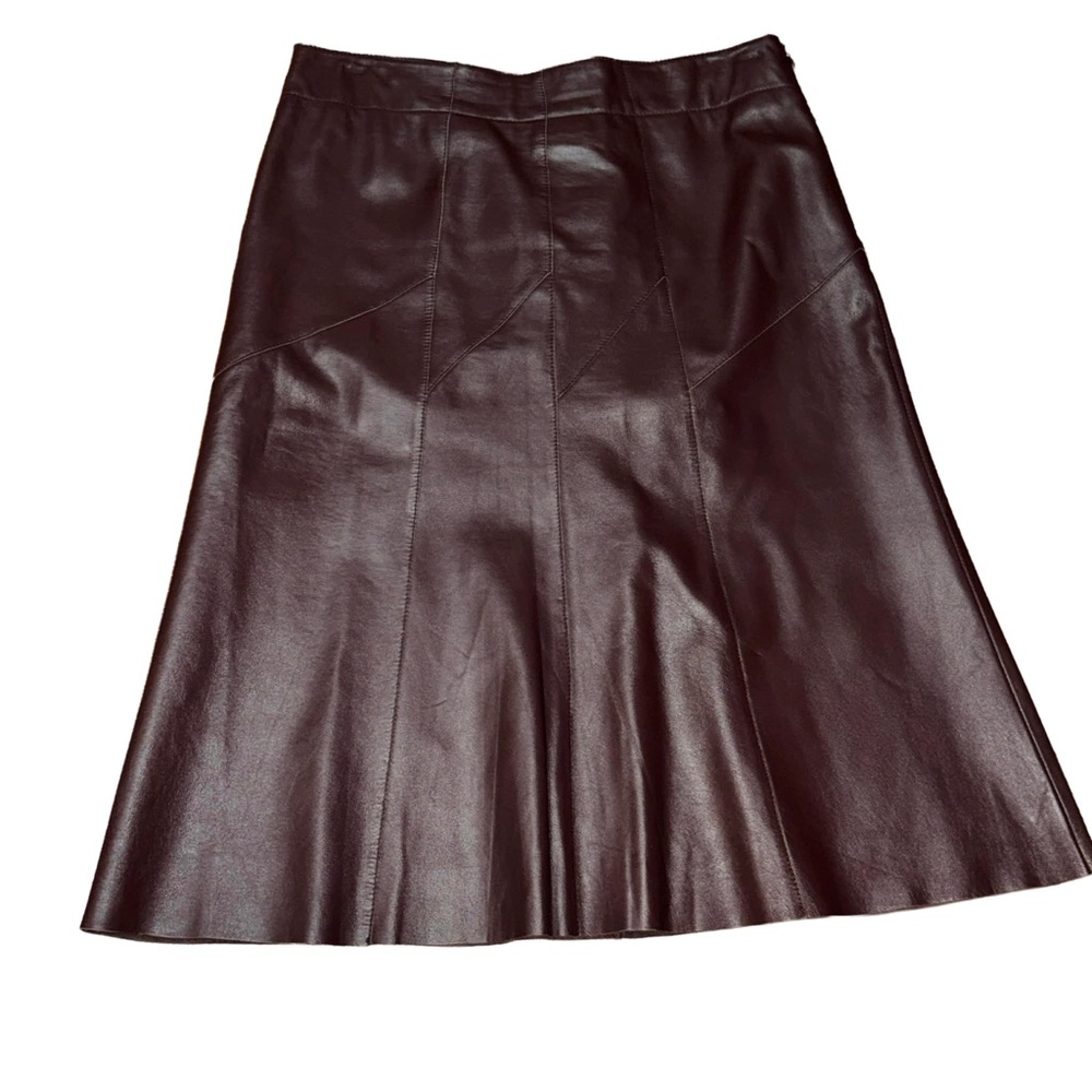 Sigrid Olsen 100% Leather A-Line Skirt - Burgundy Maroon - Size 8